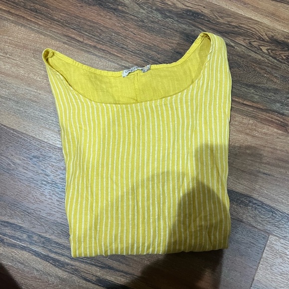 Lungo L’Arno Tops - Lungo L’Arno Mustard Color 100% Linen White Stripes 3/4 Sleeve Tunic Top NWT